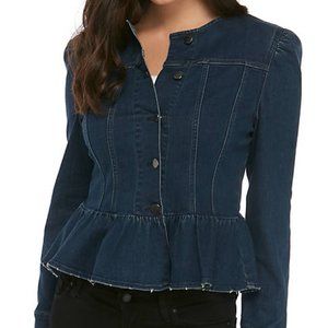Denim Jacket with Ruffle-Stretchy Fabric